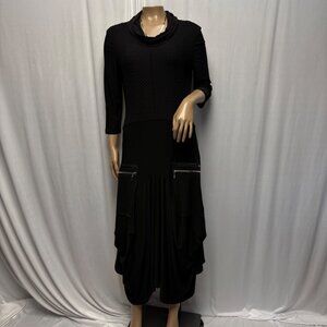 Joseph Ribkoff Black Draped Midi Dress Womens Size 4 Cowl Neck Textured Designer